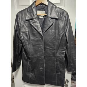Nine West Women’s Black 100% Leather Car Coat Jacket Size XL